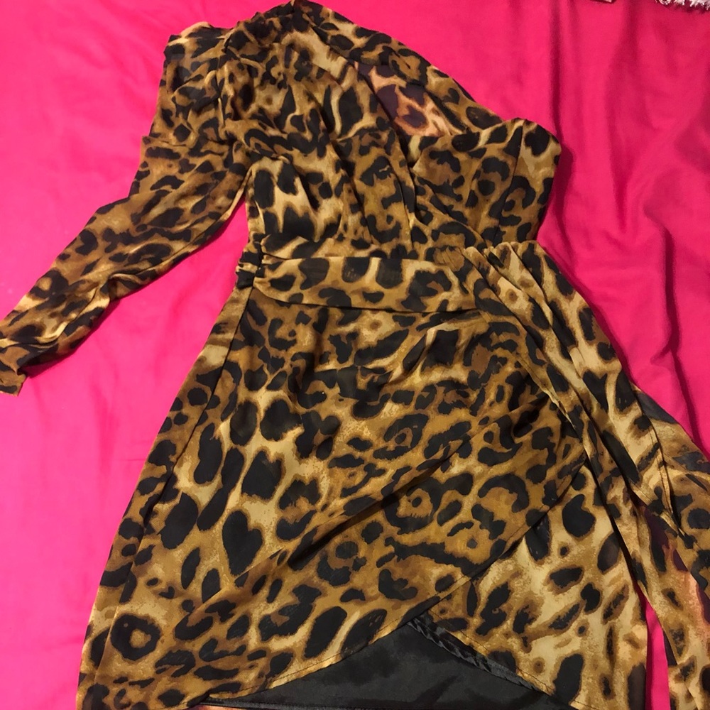 Cheetah print one shoulder dress